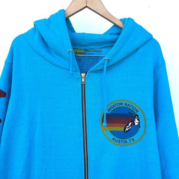 Aviator Nation Full Zip Hoodie Austin Texas Women’s Men’s XXL 2X Neon Blue - Picture 5 of 10